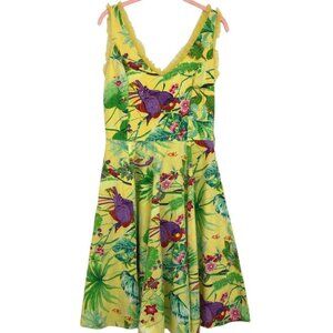 Handmade Yellow Tropical Floral Patterned Sleeveless Mini Dress size ~M